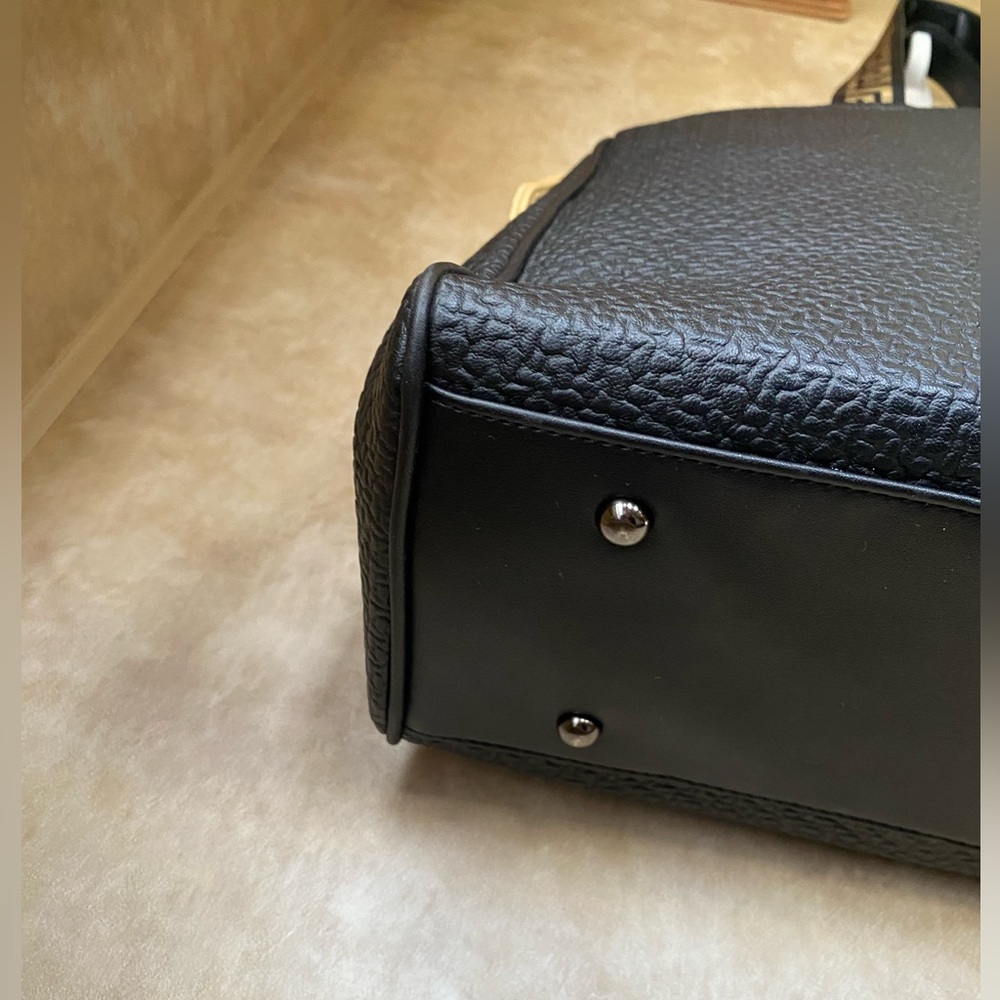 Versace Perfums Black Faux Leather Tote Bag Gold Accents Drawstring Magnetic Big - Picture 6 of 13